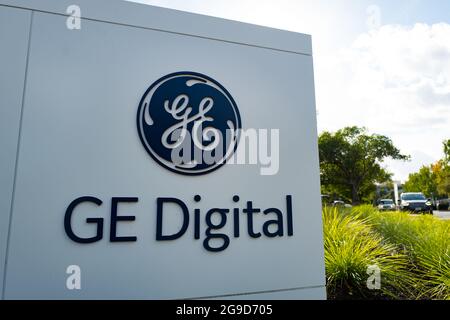 USA. Oktober 2017. Nahaufnahme des Zeichens für GE Digital, eine Abteilung von General Electric, im Bishop Ranch Büropark in San Ramon, Kalifornien, 20. Oktober 2017. (Foto: Smith Collection/Gado/Sipa USA) Quelle: SIPA USA/Alamy Live News Stockfoto