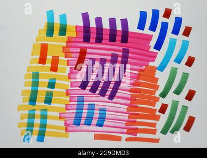 Üben Sie das Zeichnen von farbigen Linien mit copic-Marker und handgemalten Original-Impressionismus-Meisterwerken kreative Malermalerei Skizze bunt Stockfoto