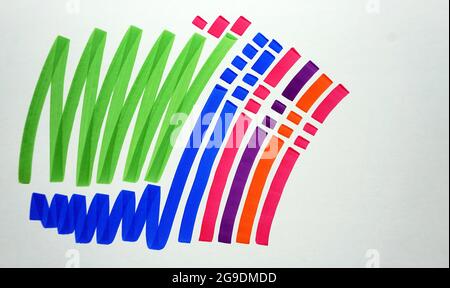 Üben Sie das Zeichnen von farbigen Linien mit copic-Marker und handgemalten Original-Impressionismus-Meisterwerken kreative Malermalerei Skizze bunt Stockfoto