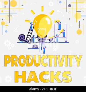 Handschriftliche Produktivitätshacks für Text. Wort für Tricks, dass Sie mehr in der gleichen Zeit zu erledigen Abstract Arbeiten zusammen für bessere Ergebnisse Stockfoto
