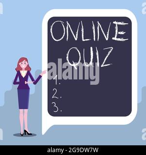 Handschriftentext Online-Quiz. Business Showcase Spiel oder ein Mind Sport, die im Internet veröffentlicht werden und wichtige Informationen anzeigen Stockfoto