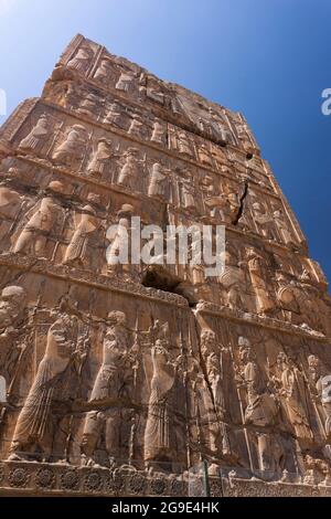 Persepolis, Relief von König und Soldaten, Halle von hundert Säulen, Hauptstadt des Achämeniden-Reiches, Fars-Provinz, Iran, Persien, Westasien, Asien Stockfoto