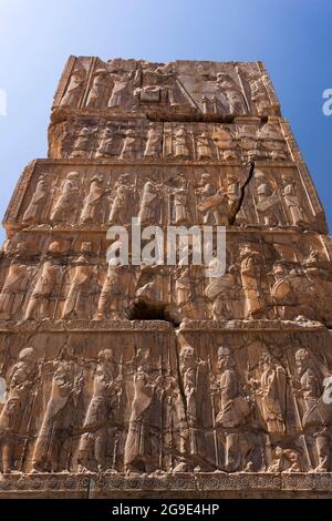 Persepolis, Relief von König und Soldaten, Halle von hundert Säulen, Hauptstadt des Achämeniden-Reiches, Fars-Provinz, Iran, Persien, Westasien, Asien Stockfoto