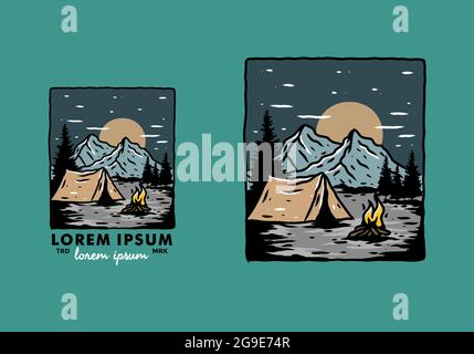 Bunte Berg Camping Illustration Zeichnung Design Stock Vektor