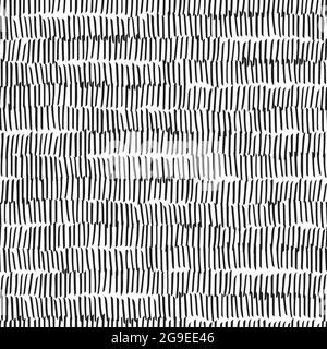 Nahtlose, von Hand gezeichnete schwarze Hintergrundstriche. Vektormuster abstrakte monochrome Textur. Wiederholen Sie den Hintergrund der Pinselstrich-Kontur. Ethnisch moderner Hipster Stock Vektor