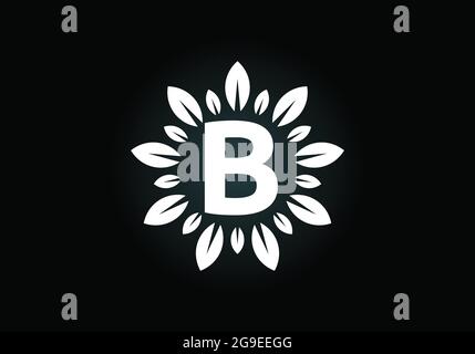 Initial B Monogramm Buchstaben Alphabet mit Blattkranz. Grünes Blatt, Blume Logo Design-Konzept. Modernes Vektor-Logo-Design für Unternehmen und Unternehmen Stock Vektor