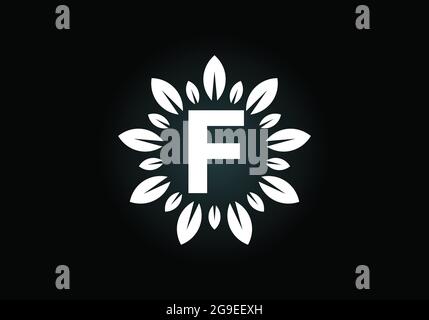 Anfängliches F-Monogramm-Buchstaben-Alphabet mit Blattkranz. Grünes Blatt, Blume Logo Design-Konzept. Modernes Vektor-Logo-Design für Unternehmen und Unternehmen Stock Vektor