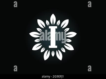 Initial I Monogramm Buchstaben Alphabet mit Blattkranz. Grünes Blatt, Blume Logo Design-Konzept. Modernes Vektor-Logo-Design für Unternehmen und Unternehmen Stock Vektor
