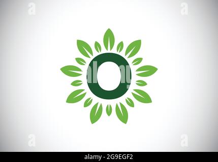 Initial O Monogramm Buchstaben Alphabet mit Blattkranz. Grünes Blatt, Blume Logo Design-Konzept. Modernes Vektor-Logo-Design für Unternehmen und Unternehmen Stock Vektor