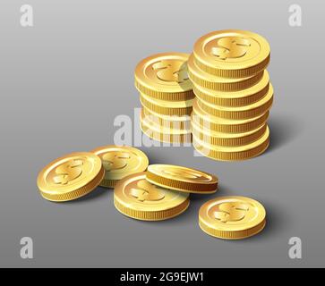 3d realistische Vektor-Symbol von goldenen Haufen von Münzen. Stock Vektor