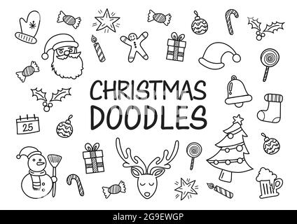 Weihnachtskritze handgezeichnete Ikonen. Vektorgrafik Stock Vektor