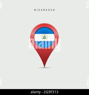 Teardrop-Kartenmarkierung mit Flagge Nicaraguas. Nicaraguanische Flagge in den Pin der Standortkarte eingefügt. 3D-Vektordarstellung auf hellgrauem Hintergrund isoliert Stock Vektor