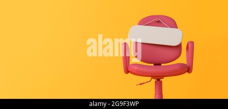 Leeres Schild auf einem leeren Stuhl. Einstellung neuer Stellenangebot Konzept. 3D Rendering Stockfoto