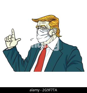 Donald Trump Trägt Chirurgische Maske Anti Corona Virus Cartoon Vektor Zeichnung Illustration Stock Vektor