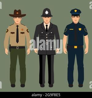 britische Polizist und Sheriff Uniform, Vektor Polizisten Menschen, Beruf Vektor Illustration Stock Vektor