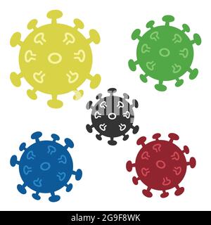 Farbenfrohes Coronavirus, Covid-19 Virus Vector Flaches Design Zeichnung Illustration Set Stock Vektor