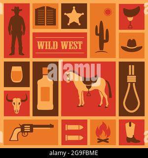 Wild West Vektor Hintergrund, Western Cowboy Illustration, Stock Vektor