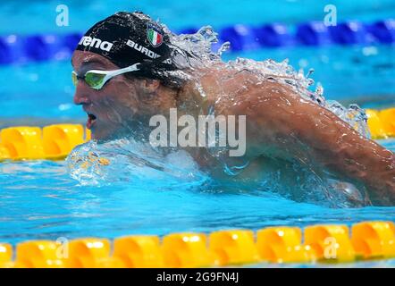 Der italienische Federico Burdisso während der Men's 200m Butterfly Heat 4 im Tokyo Aquatics Center am dritten Tag der Olympischen Spiele 2020 in Tokio in Japan. Bilddatum: Montag, 26. Juli 2021. Stockfoto