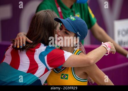 Tokio, Japan. Juli 2021. T'QUIO, TO - 26.07.2021: TOKYO 2020 OLYMPIADE TOKYO - Brasilianische Skateboarderin Leticia Bufoni beim Street Skate mit Leticia Bufoni, weiblich bei den Olympischen Spielen 2020 in Tokio 2021, in der Stadt Tokio, Japan. (Foto: Richard Callis/Fotoarena) Quelle: Foto Arena LTDA/Alamy Live News Stockfoto