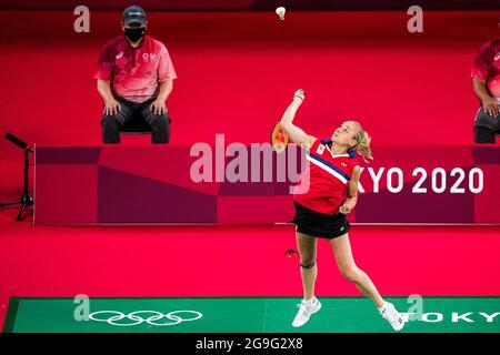 TOKIO, JAPAN - 26. JULI: Selena Piek aus den Niederlanden im Wettbewerb auf der Frauen-Doppel-Gruppenspielbühne - Gruppe B während der Olympischen Spiele 2020 in Tokio am 26. Juli 2021 auf dem Musashino Forest Plaza in Tokio, Japan (Foto: Yannick Verhoeven/Orange Picics) NOCNSF Stockfoto