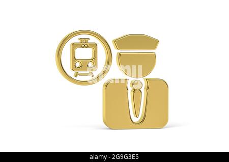 Goldenes 3d-Lokführer-Symbol auf weißem Hintergrund isoliert - 3D-Rendering Stockfoto