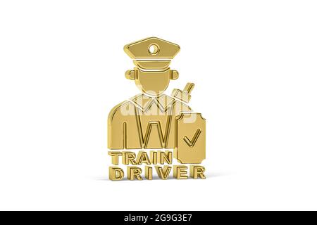 Goldenes 3d-Lokführer-Symbol auf weißem Hintergrund isoliert - 3D-Rendering Stockfoto