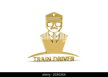 Goldenes 3d-Lokführer-Symbol auf weißem Hintergrund isoliert - 3D-Rendering Stockfoto