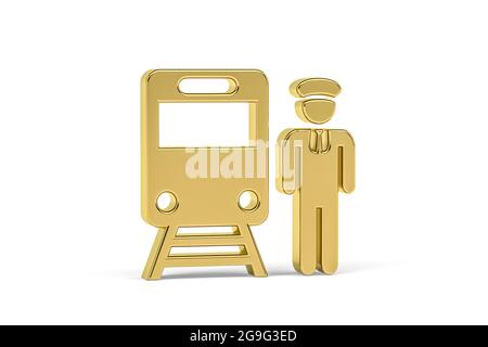 Goldenes 3d-Lokführer-Symbol auf weißem Hintergrund isoliert - 3D-Rendering Stockfoto