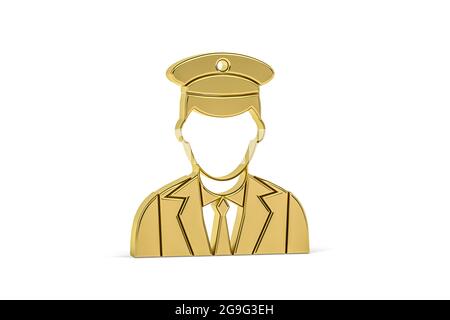 Goldenes 3d-Lokführer-Symbol auf weißem Hintergrund isoliert - 3D-Rendering Stockfoto