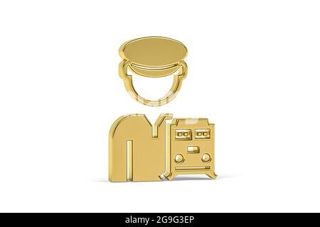 Goldenes 3d-Lokführer-Symbol auf weißem Hintergrund isoliert - 3D-Rendering Stockfoto