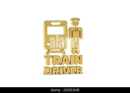 Goldenes 3d-Lokführer-Symbol auf weißem Hintergrund isoliert - 3D-Rendering Stockfoto