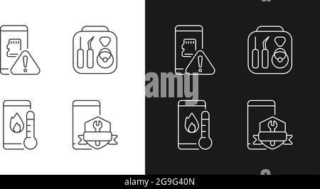 Handy-Wiederherstellung in Verbindung mit schwarzen linearen Symbole für den dunklen und hellen Modus eingestellt Stock Vektor