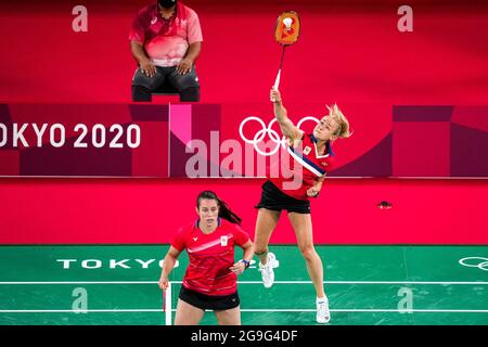 TOKIO, JAPAN - 26. JULI: Selena Piek aus den Niederlanden im Wettbewerb auf der Frauen-Doppel-Gruppenspielbühne - Gruppe B während der Olympischen Spiele 2020 in Tokio am 26. Juli 2021 auf dem Musashino Forest Plaza in Tokio, Japan (Foto: Yannick Verhoeven/Orange Picics) NOCNSF Stockfoto
