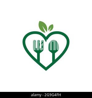 Liebe vegetarische Lebensmittel Logo Symbol flach Konzept Vektor-Design Stock Vektor