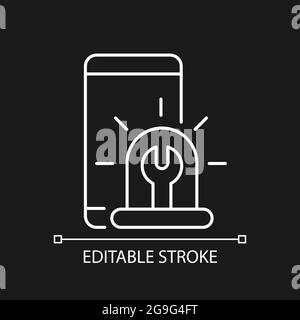 Dringende Telefon repariert weißes lineares Symbol für dunkles Thema Stock Vektor
