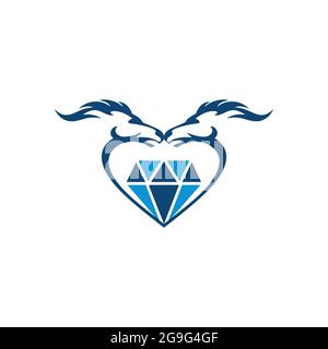 Love Diamond Horse Logo Symbol flach Konzept Vektor-Design Stock Vektor