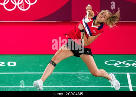 TOKIO, JAPAN - 26. JULI: Selena Piek aus den Niederlanden im Wettbewerb auf der Frauen-Doppel-Gruppenspielbühne - Gruppe B während der Olympischen Spiele 2020 in Tokio am 26. Juli 2021 auf dem Musashino Forest Plaza in Tokio, Japan (Foto: Yannick Verhoeven/Orange Picics) NOCNSF Stockfoto