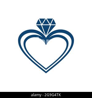 Love Diamantring Logo Icon flaches Konzept Vektor-Design Stock Vektor