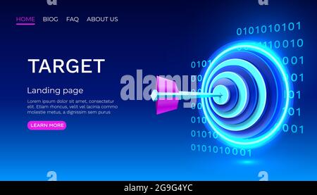 Ziel Neon Landing Page, Banner Business 3d-Symbol. Vektorgrafik Stock Vektor