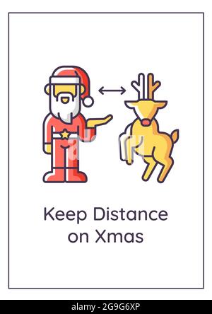 Halten Sie Abstand auf der Weihnachtskarte mit farbigen Symbolelementen Stock Vektor