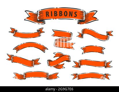 Satz alter Bannerbänder. Handgezeichnetes Design-Element im Vintage-Stil Stock Vektor