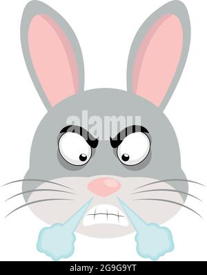 Vector Emoticon Illustration eines Cartoon Kaninchen Gesicht mit einem wütenden Ausdruck und fumming Stock Vektor