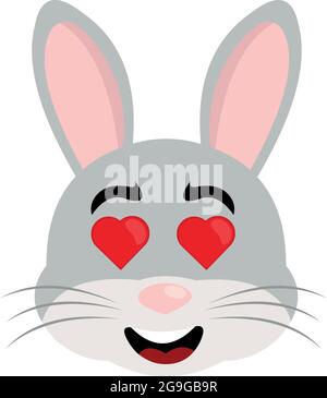 Vector Emoticon Illustration eines Cartoon Kaninchen Gesicht mit einem Ausdruck von Liebe und herzförmigen Augen Stock Vektor