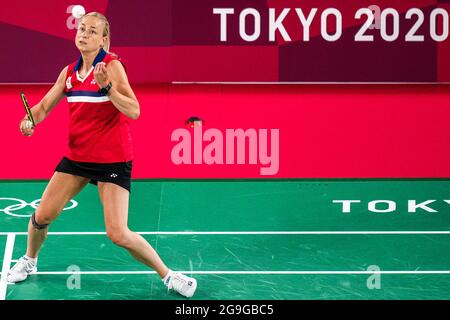 TOKIO, JAPAN - 26. JULI: Selena Piek aus den Niederlanden im Wettbewerb auf der Frauen-Doppel-Gruppenspielbühne - Gruppe B während der Olympischen Spiele 2020 in Tokio am 26. Juli 2021 auf dem Musashino Forest Plaza in Tokio, Japan (Foto: Yannick Verhoeven/Orange Picics) NOCNSF Stockfoto