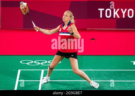 TOKIO, JAPAN - 26. JULI: Selena Piek aus den Niederlanden im Wettbewerb auf der Frauen-Doppel-Gruppenspielbühne - Gruppe B während der Olympischen Spiele 2020 in Tokio am 26. Juli 2021 auf dem Musashino Forest Plaza in Tokio, Japan (Foto: Yannick Verhoeven/Orange Picics) NOCNSF Stockfoto