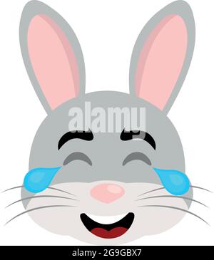 Vector Emoticon Illustration des Gesichts eines Cartoon-Kaninchen weinen vor Tränen der Freude Stock Vektor