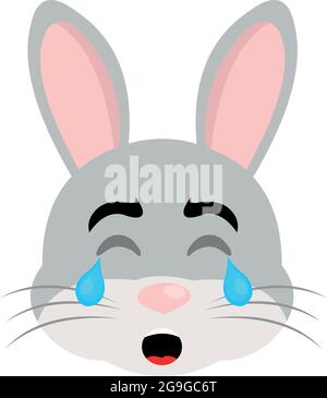 Vector Emoticon Illustration eines Cartoon Kaninchen Gesicht mit einem traurigen Ausdruck, weinen mit Tränen fallen aus seinen Augen Stock Vektor