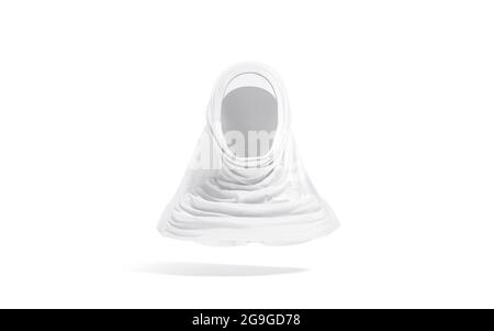 Blank weißes weibliches al-amira-Modell, Vorderansicht, 3d-Rendering. Leeres Kopfschmuck der traditionellen Prinzessin, isoliert. Schal aus klarem Stoff oder Khimar für Stockfoto