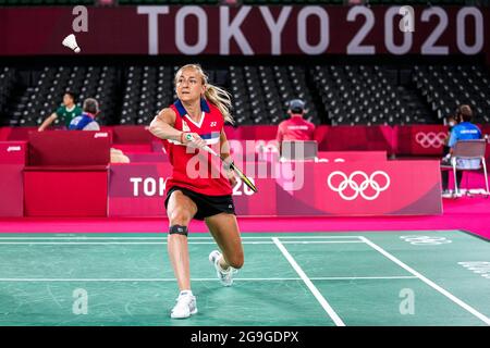 TOKIO, JAPAN - 26. JULI: Selena Piek aus den Niederlanden im Wettbewerb auf der Frauen-Doppel-Gruppenspielbühne - Gruppe B während der Olympischen Spiele 2020 in Tokio am 26. Juli 2021 auf dem Musashino Forest Plaza in Tokio, Japan (Foto: Yannick Verhoeven/Orange Picics) NOCNSF Stockfoto