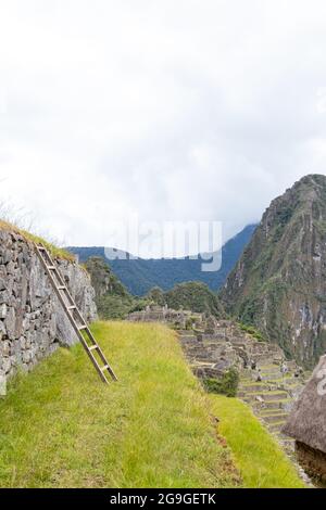 Archäologische Überreste von Machu Picchu in den Bergen von Cusco. Peru Stockfoto